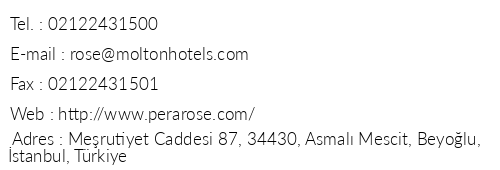Pera Rose Hotel telefon numaralar, faks, e-mail, posta adresi ve iletiim bilgileri